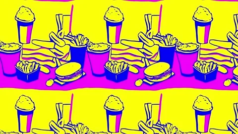 Vintage snacks layout with bold colors — Horizontal motion Stock Footage 307948313