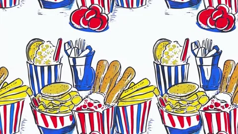 Vintage snacks layout with bold colors — Diagonal motion Video stock 307948658
