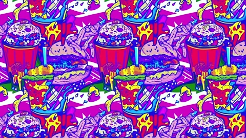Vintage snacks layout with bold colors — Horizontal motion Video stock 307952008