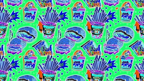 Vintage snacks layout with bold colors — Vertical motion Stock Footage 307952899