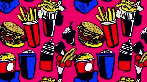 Vintage snacks layout with bold colors — Diagonal motion Stock Footage 307955592