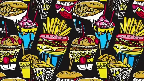 Vintage snacks layout with bold colors — Diagonal motion Stock Footage 307956501