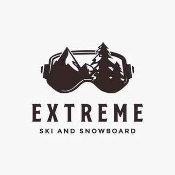 Vintage snowboard ski logo vector with ski snowboarding glasses Stock Illustration