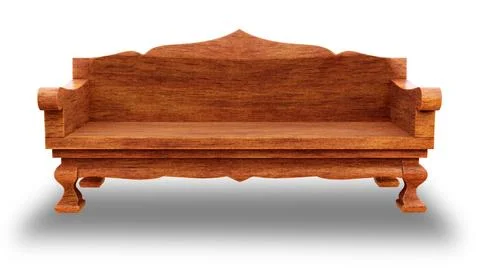 Vintage sofa or couch made of wood on isolated white background. Stock Illustration
