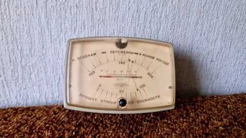 Vintage Soviet Analog Barometer with Cyrillic Dial Stock Footage 322534785