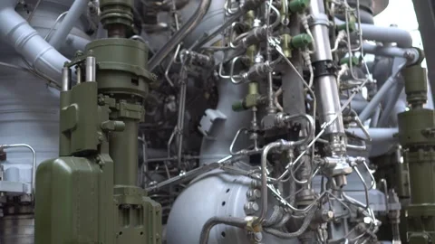 Vintage Soviet rocket engine featuring large propulsion nozzles 스톡 동영상 342074813