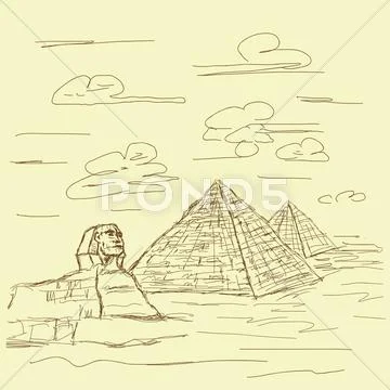Vintage sphinx and pyramid Stock Illustration