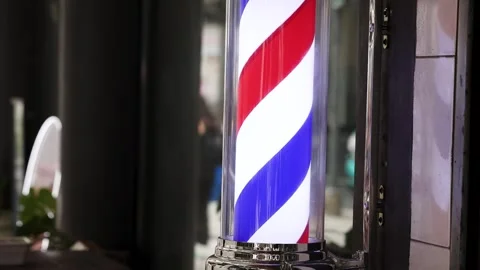 Vintage Spinning Barber Pole with Red White and Blue Stripes Stock Footage 343609475