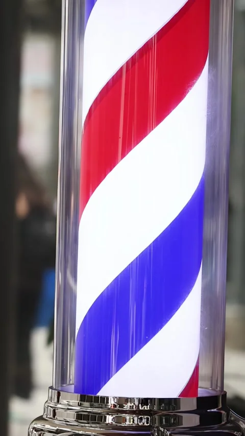 Vintage Spinning Barber Pole with Red White and Blue Stripes Stock Footage 345103019