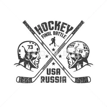 Vintage Sports Logo - Two Profiles Of Hockey Players In Helmets