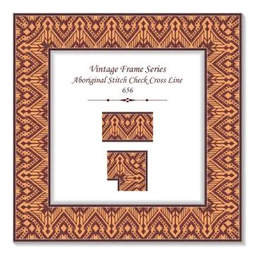 Vintage square 3D frame aboriginal red stitch check cross line Stock Illustration