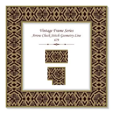Vintage square 3D frame arrow check stitch geometry line Stock Illustration