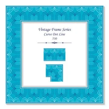 Vintage square 3D frame blue round curve dot line Stock Illustration