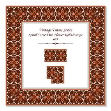 Vintage square 3D frame brown spiral curve cross vine flower kaleidoscope 스톡 일러스트