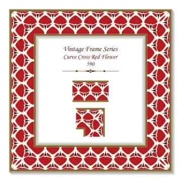 Vintage square 3D frame curve cross garden red flower Stock Illustration