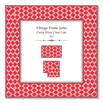 Vintage square 3D frame red curve wave cross line Stock Illustration