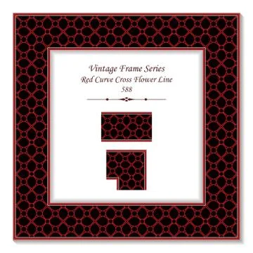 Vintage square 3D frame red curve cross flower line Stock Illustration