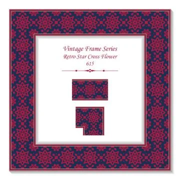 Vintage square 3D frame red star cross flower Stock Illustration