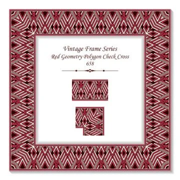 Vintage square 3D frame red geometry polygon check cross Stock Illustration
