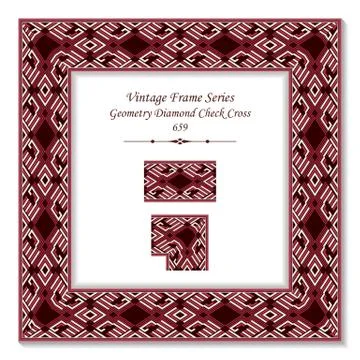 Vintage square 3D frame red geometry diamond check polygon cross Stock Illustration