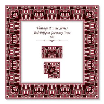 Vintage square 3D frame red polygon geometry wave cross Stock Illustration
