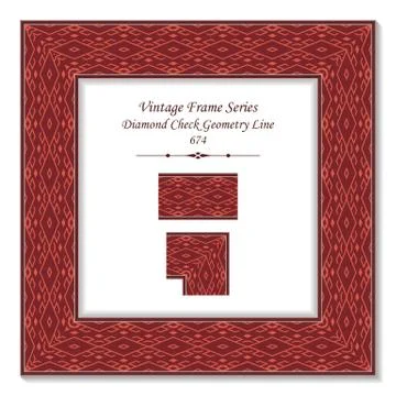 Vintage square 3D frame red diamond check geometry line Stock Illustration
