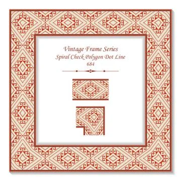 Vintage square 3D frame red spiral check polygon dot line geometry Stock Illustration