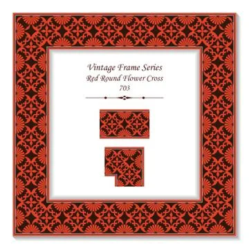 Vintage square 3D frame red round cross flower kaleidoscope Stock Illustration