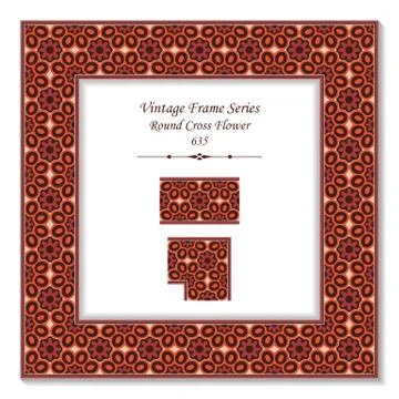 Vintage square 3D frame retro red round cross flower Stock Illustration