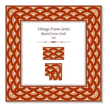 Vintage square 3D frame round cross red scale Stock Illustration