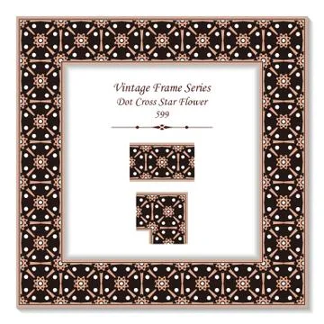 Vintage square 3D frame round cross dot star flower イラスト素材
