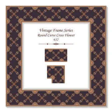 Vintage square 3D frame round curve cross flower Stock Illustration