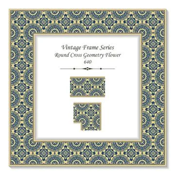 Vintage square 3D frame round cross dot line flower Illustrazione stock