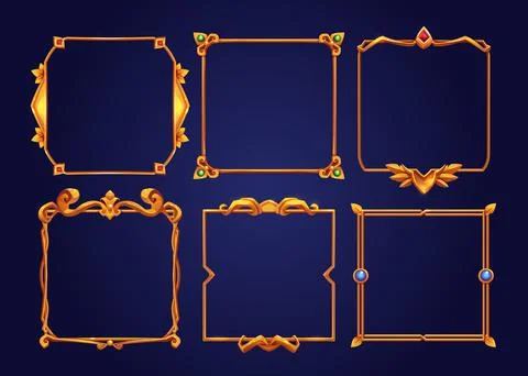 Vintage square golden frames for rpg game Stock Illustration
