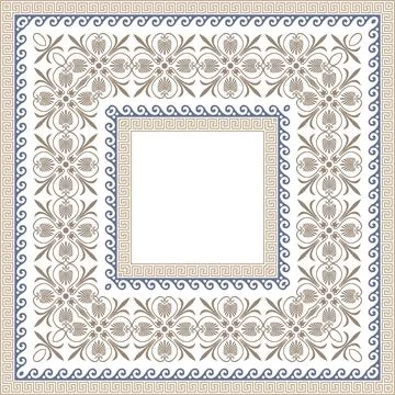 Vintage square plate with arabic pattern. Pattern of Greece and ancient Rome.  Stock Illustration