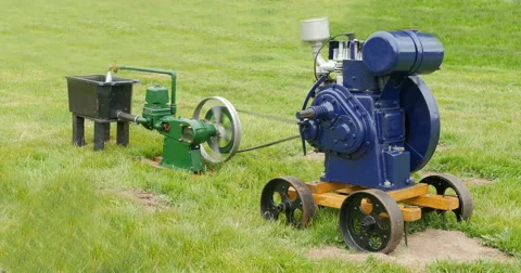 Vintage stationary engine Stock Footage 64711298