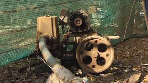 Vintage stationary engine, slow motion video Stock Footage 84629372