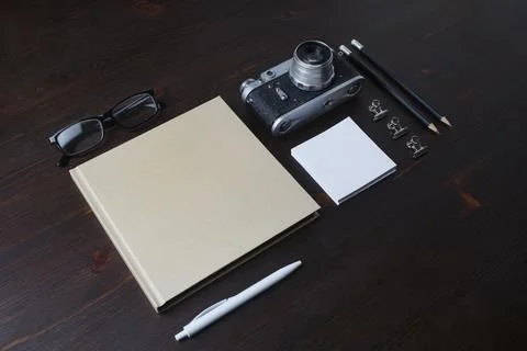 Vintage stationery, camera Stock Photos
