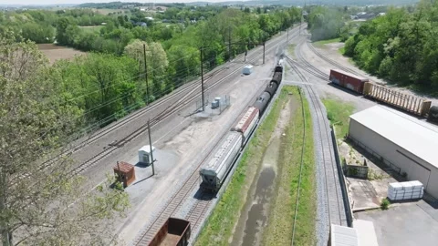 Vintage Steam Freight Train Backs Up in Yard Doing Switching Operations in .. Stock Footage 328307417