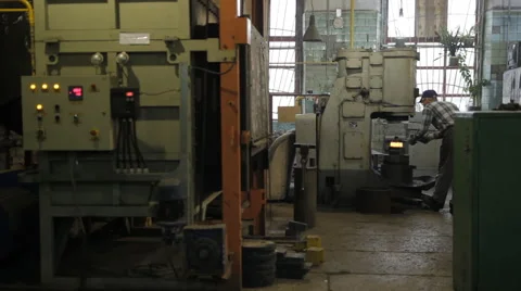 Vintage steam press at work Stock Footage 63206435