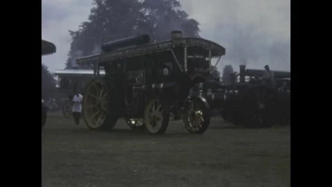 Vintage steam traction engine displayed at country fair Stock Footage 313725242