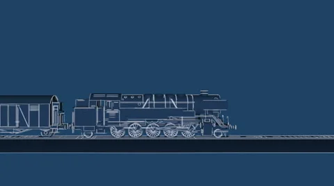 Vintage steam train blueprint cartoon an... | Stock Video | Pond5
