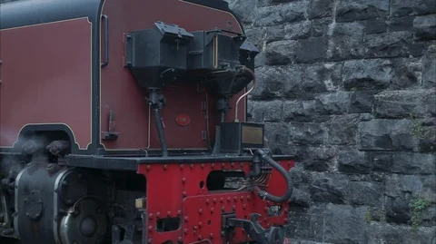 Vintage steam train Engine in the station Stock Footage 128362018