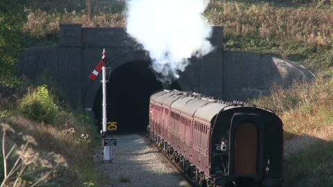 Vintage Steam Train Entering Tunnel, great Steam Stock Footage