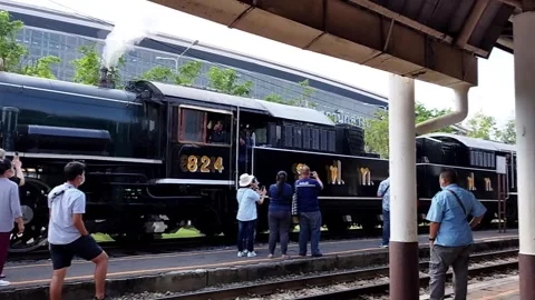 Vintage Steam Train Pulls Into Bangkok Central Station Stock Footage 341994188