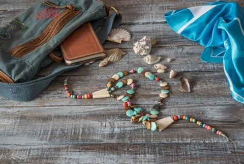 Vintage still life of random objects of modern woman Stock Photos