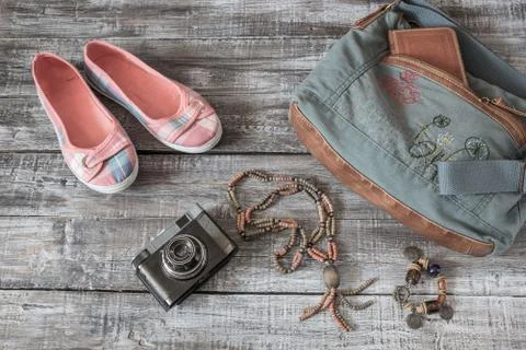 Vintage still life of random objects  woman/girl Foto stock