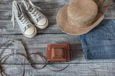 Vintage still life of random objects  woman/girl Stock Photos