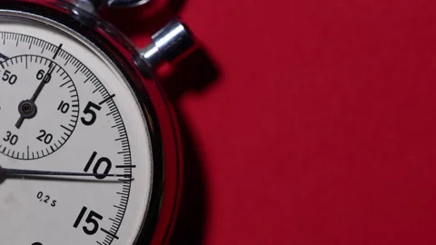 Vintage Stopwatch on Red Background with Copy Space Stock Footage 332273480