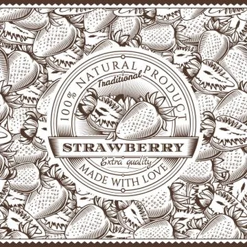 Vintage Strawberry Label On Seamless Pattern Stock Illustration